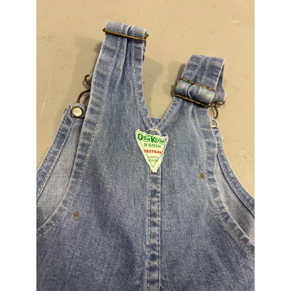 Vintage OshKosh Bgosh Kids Denim Overall Dress Vestbak Blue Pinafore 24in Long